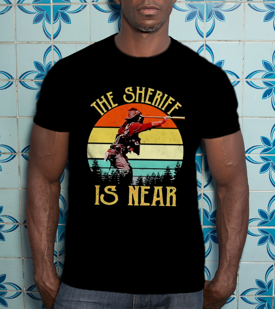 The Sheriff Is Near Western Cowboy Retro Sunset T-Shirt