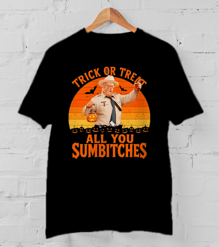 Trick Or Treat All You Sumbitches Halloween Officer Pumpkin Lantern T-Shirt