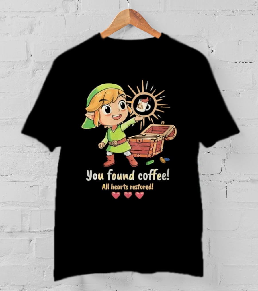 Zelda Gamer You Found Coffee All Hearts Restored Fantasy Adventure Cup Legend T-Shirt