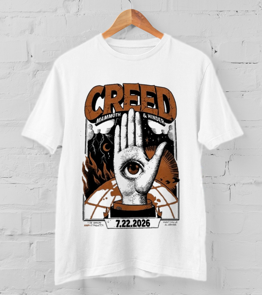 Creed Huntsville Alabama 2026 Event Orion Amphitheater July 22 Eye In Hand T-Shirt