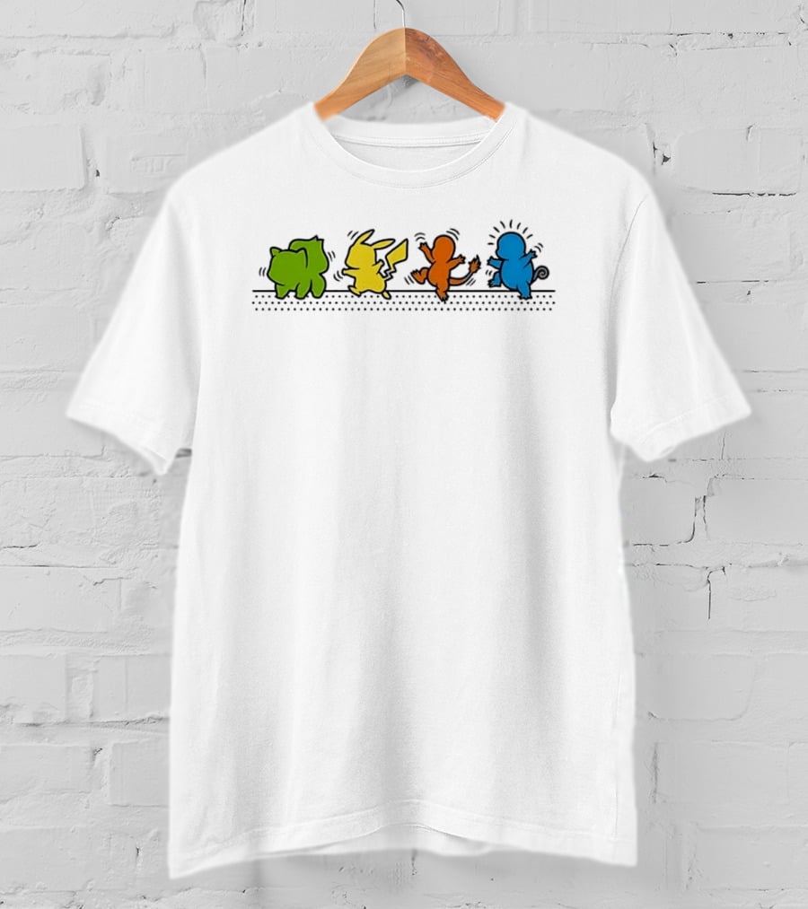Dancing Pikachu Bulbasaur Charmander Squirtle Line Up T-Shirt