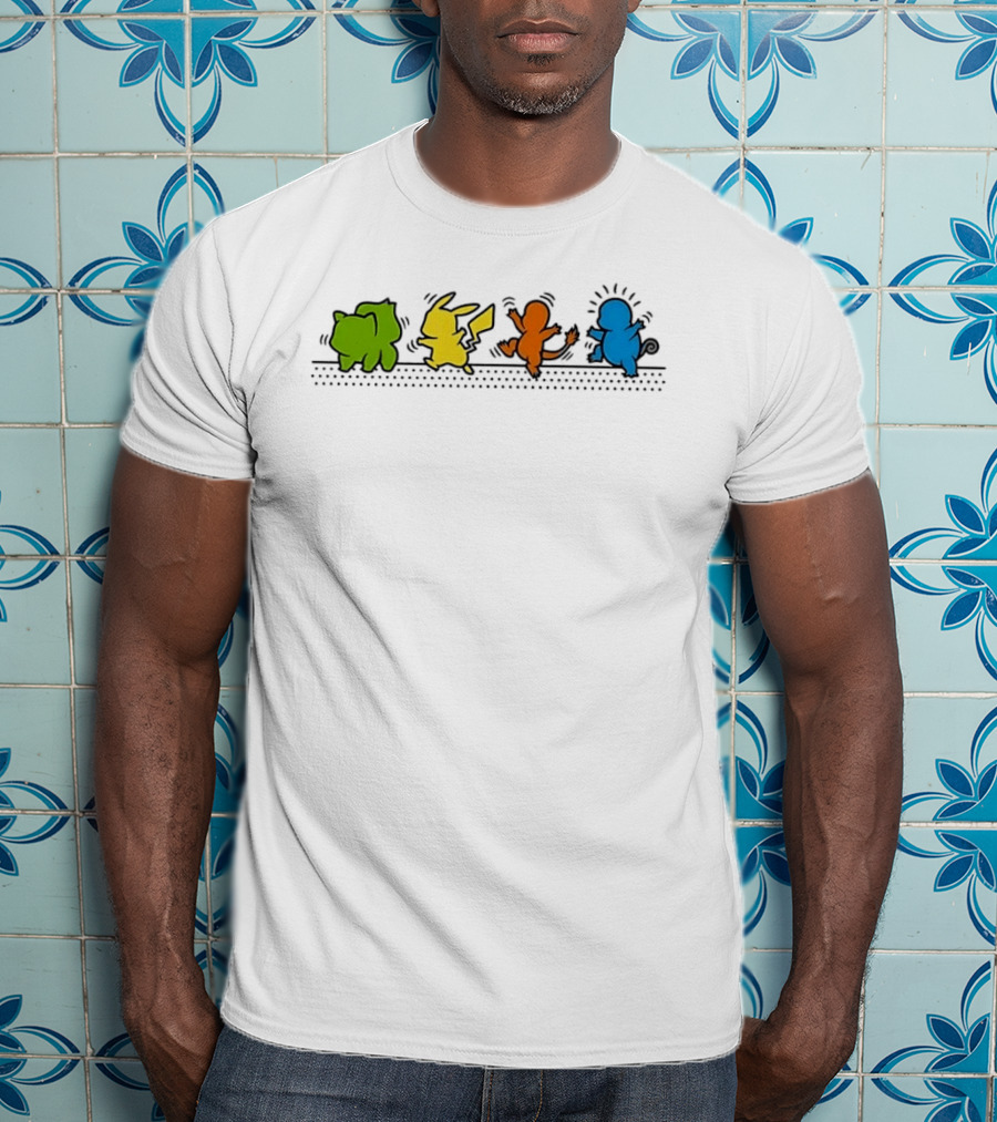 Dancing Pikachu Bulbasaur Charmander Squirtle Line Up T-Shirt