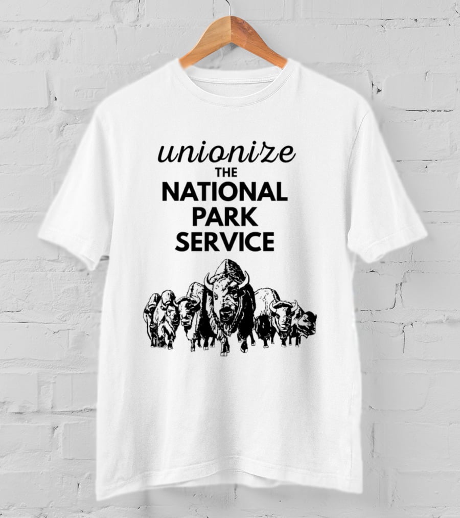 Unionize The National Park Service Bison Herd Oso Artists Orchard Button T-Shirt