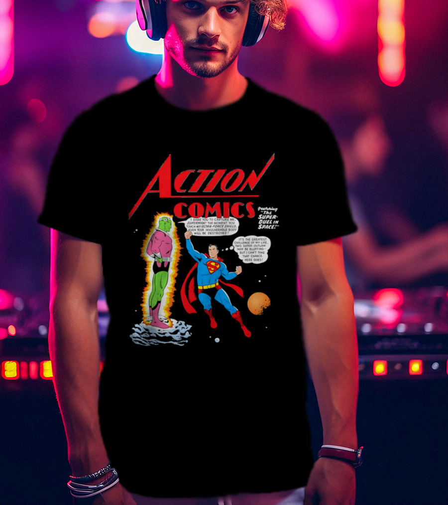 Action Comics Superman I Dare You To Capture Me Super Duel In Space T-Shirt