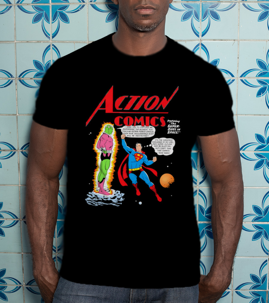 Action Comics Superman I Dare You To Capture Me Super Duel In Space T-Shirt