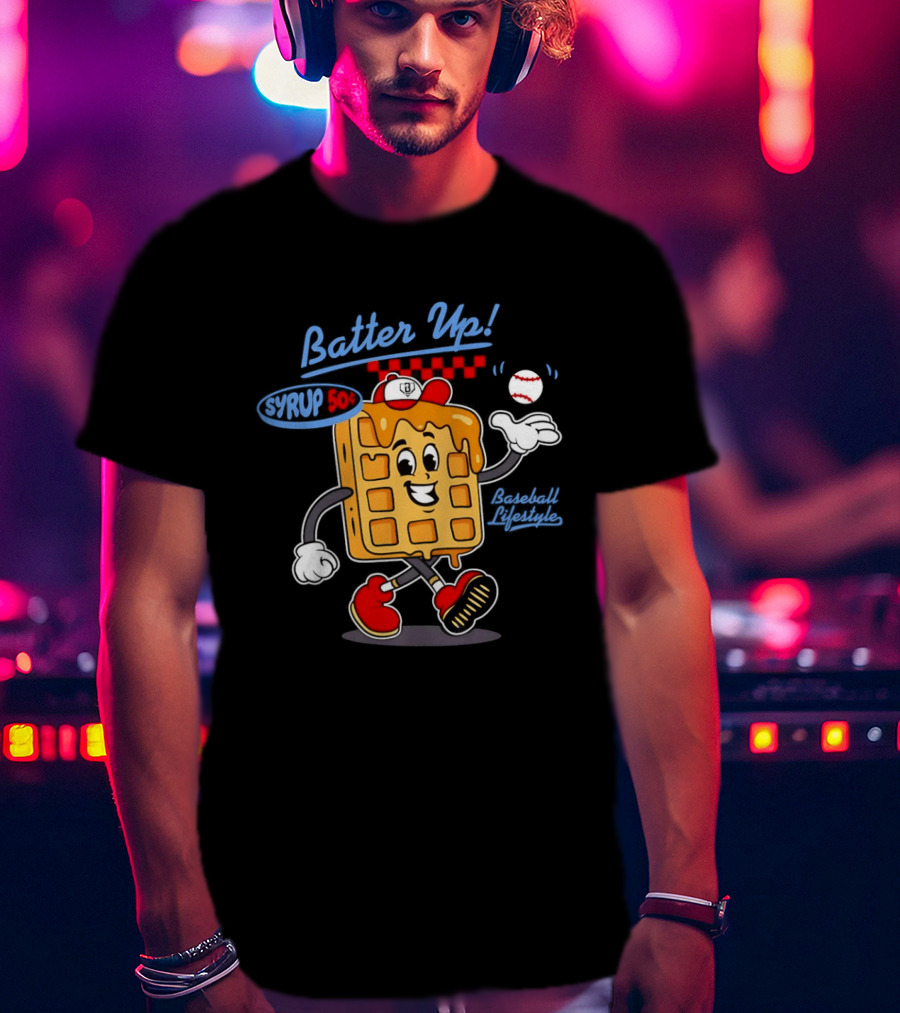 Batter Up Syrup Baseball Waffle Fun Sports Lifestyle T-Shirt