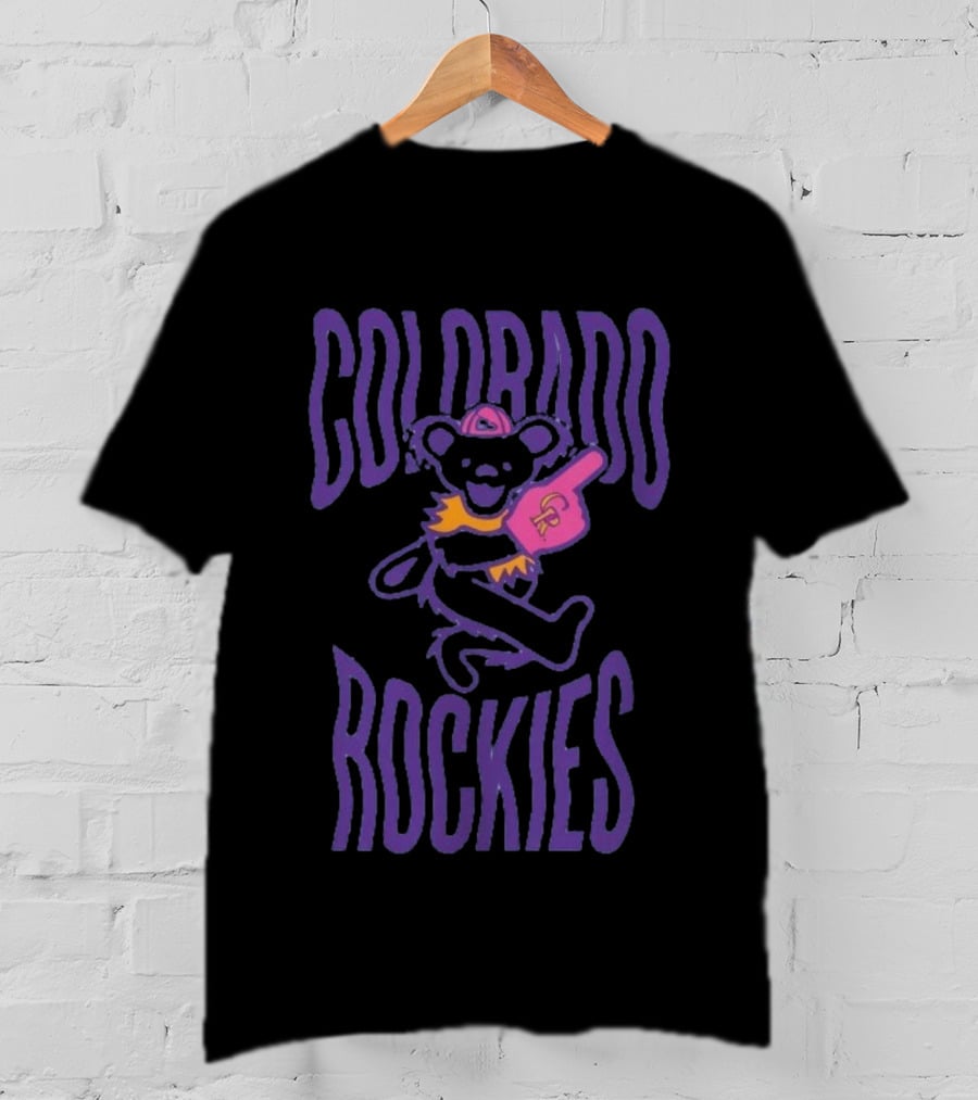 Colorado Rockies Grateful Dead Bear With Foam Finger Fan T-Shirt