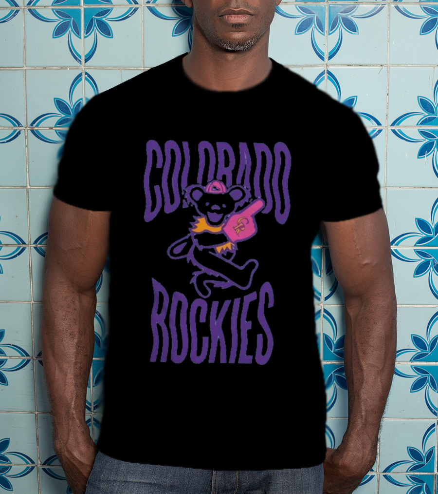 Colorado Rockies Grateful Dead Bear With Foam Finger Fan T-Shirt