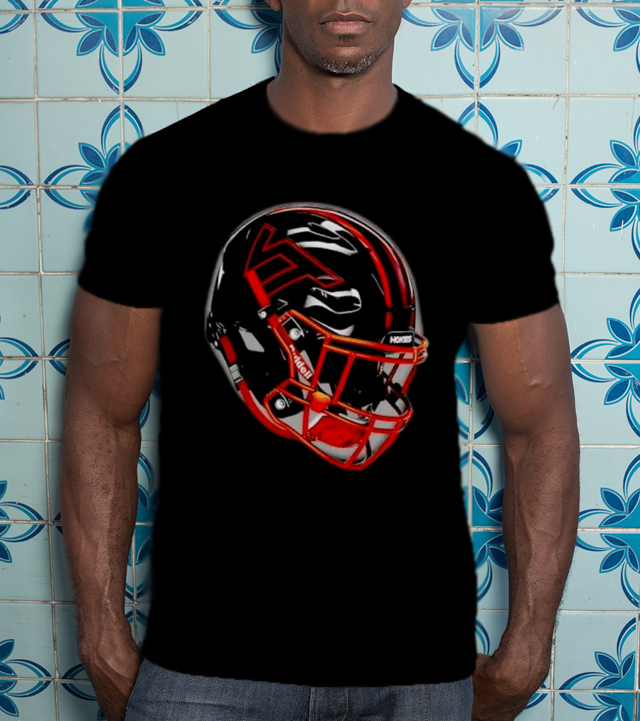 VT Hokies Black Orange Football Helmet Performance Sports Gear T-Shirt
