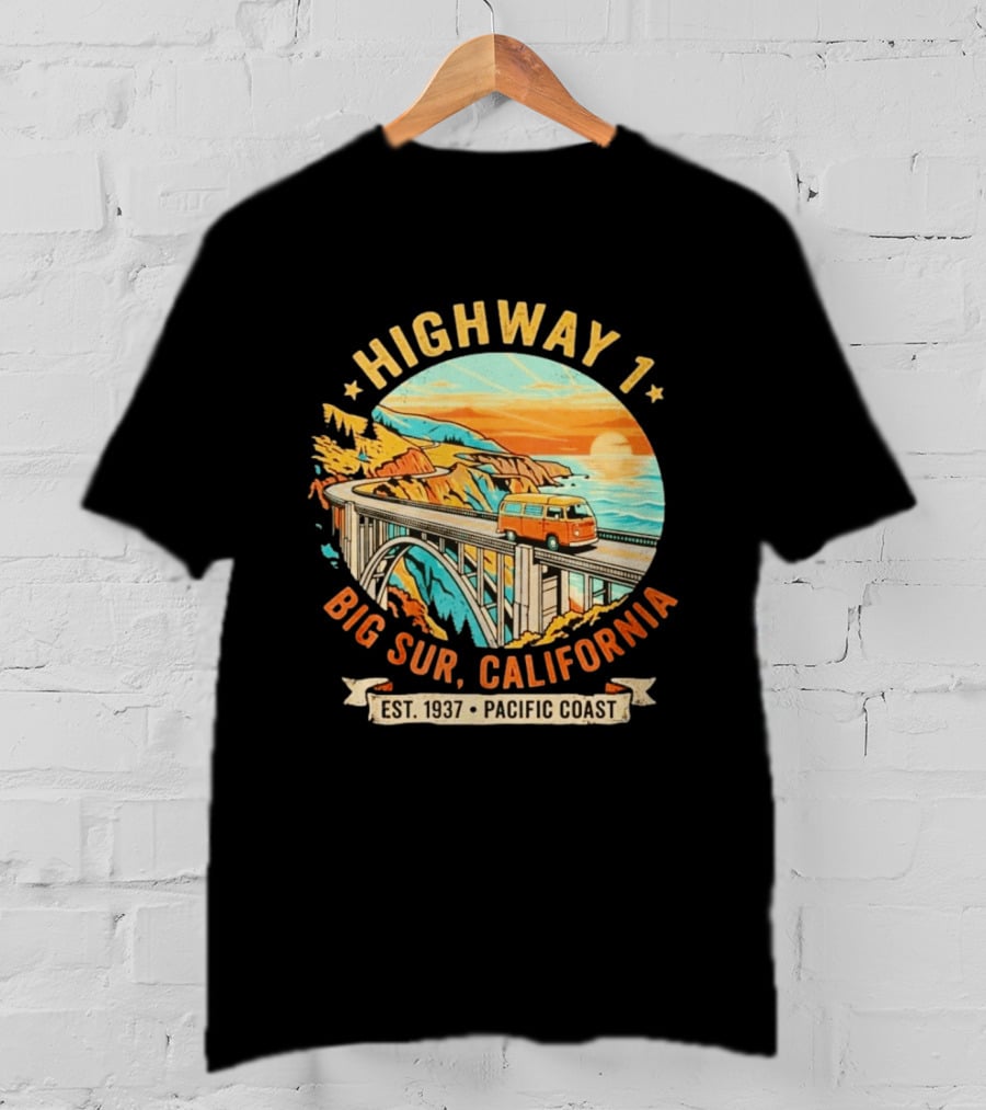 Highway 1 Big Sur California Pacific Coast Est 1937 Vintage Scenic Road Trip T-Shirt