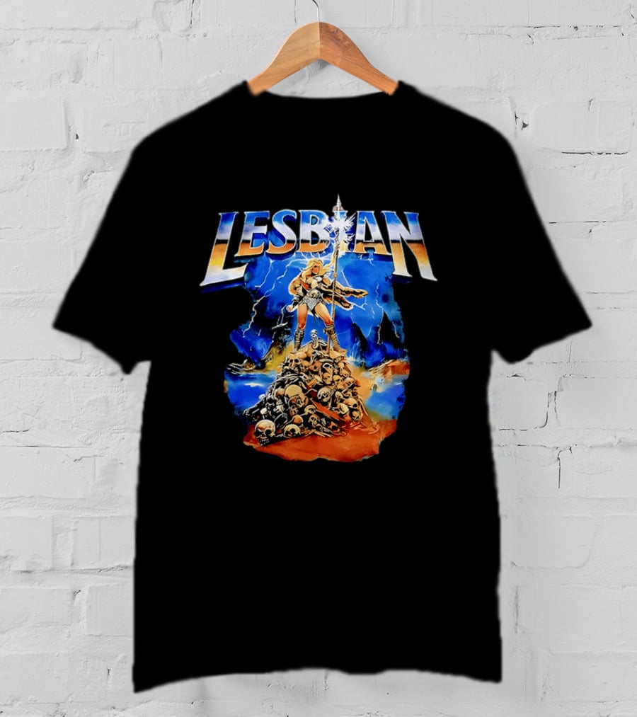 LESBIAN Warrior Epic Pose Amidst Pile Of Skulls And Lightning T-Shirt