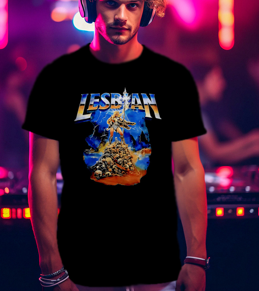 LESBIAN Warrior Epic Pose Amidst Pile Of Skulls And Lightning T-Shirt