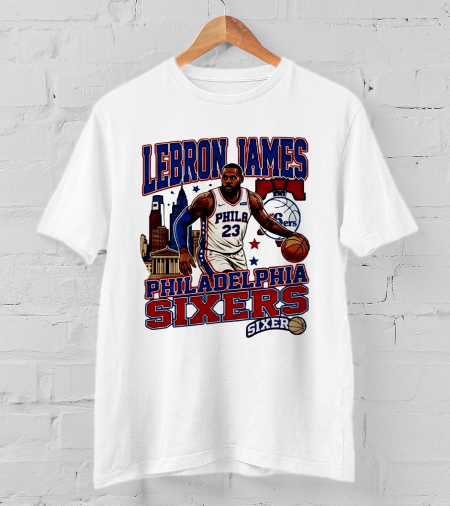 LeBron James Philadelphia Sixers No 23 Jersey Cityscape Basketball T-Shirt
