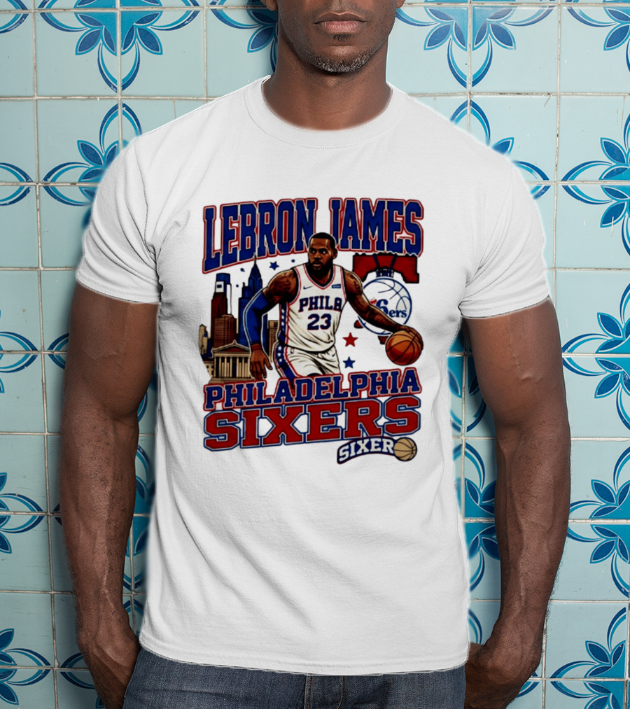 LeBron James Philadelphia Sixers No 23 Jersey Cityscape Basketball T-Shirt