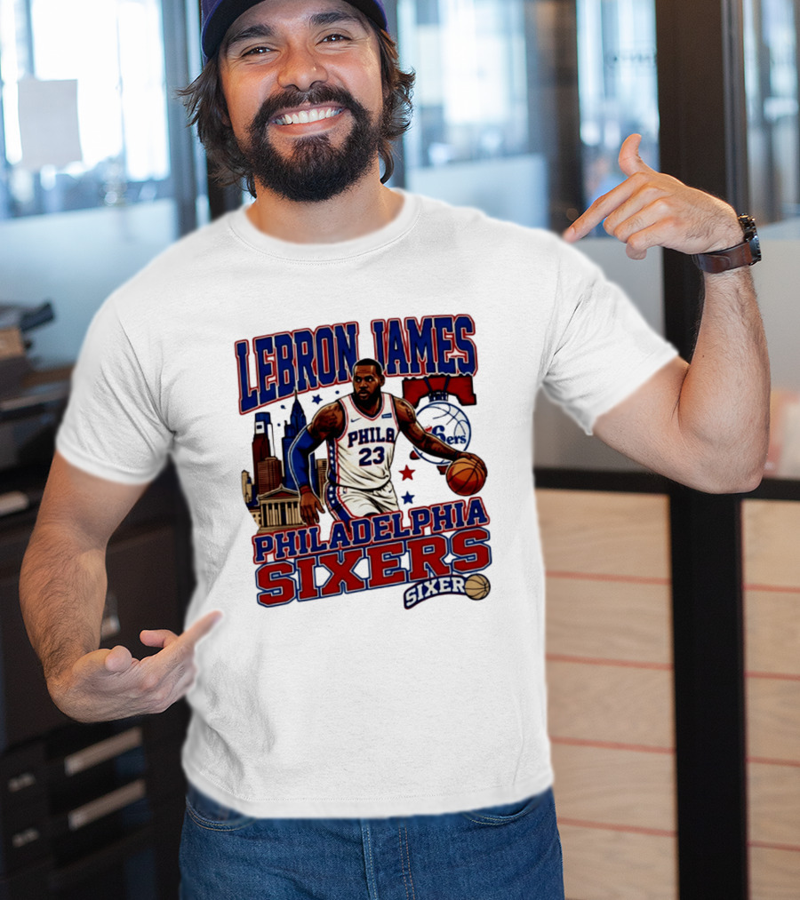 LeBron James Philadelphia Sixers No 23 Jersey Cityscape Basketball T-Shirt