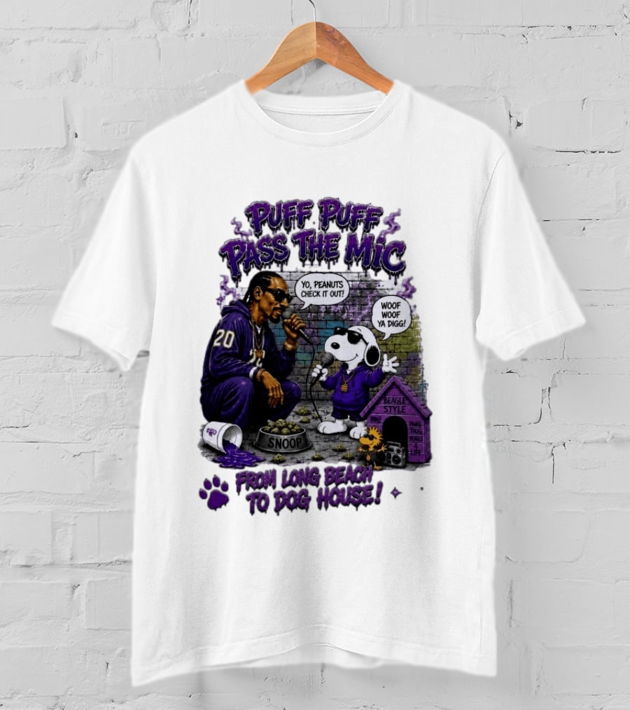 Puff Puff Pass The Mic Snoop Dogg Snoopy Collaboration From Long Beach To Dog House T-Shirt
