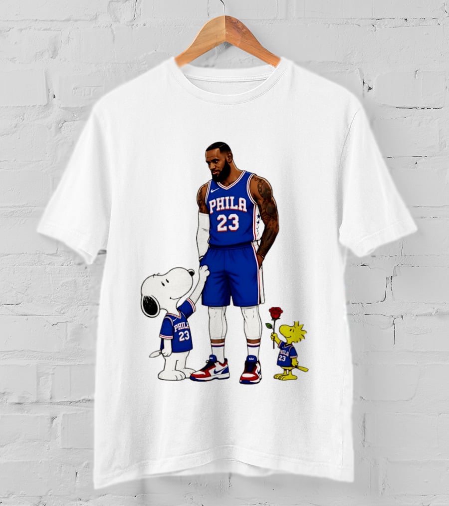 Philadelphia 76ers LeBron James With Snoopy And Woodstock 2026 T-Shirt