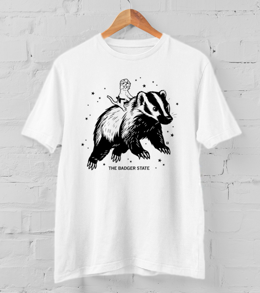 The Badger State Cat Wearing Cheese Hat On Badger With Stars T-Shirt
