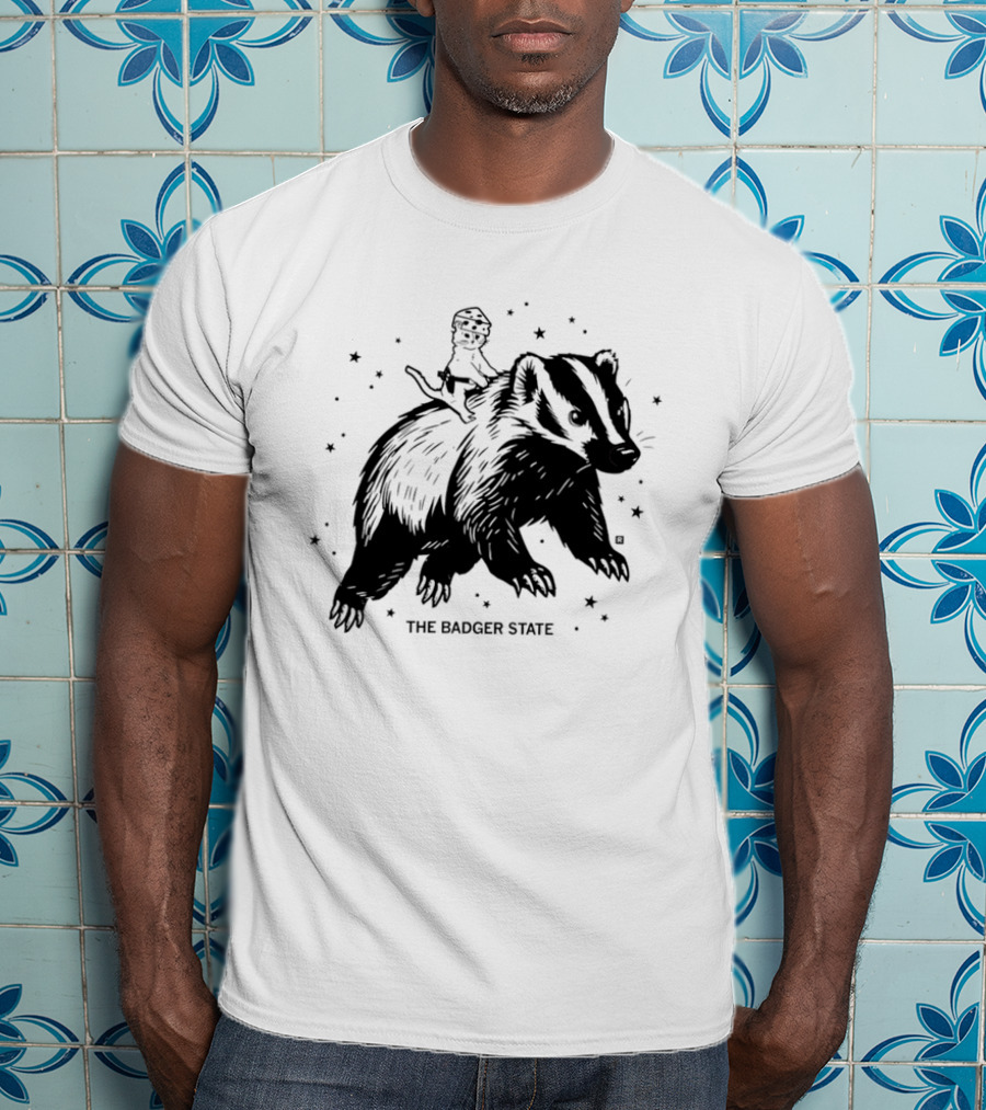 The Badger State Cat Wearing Cheese Hat On Badger With Stars T-Shirt