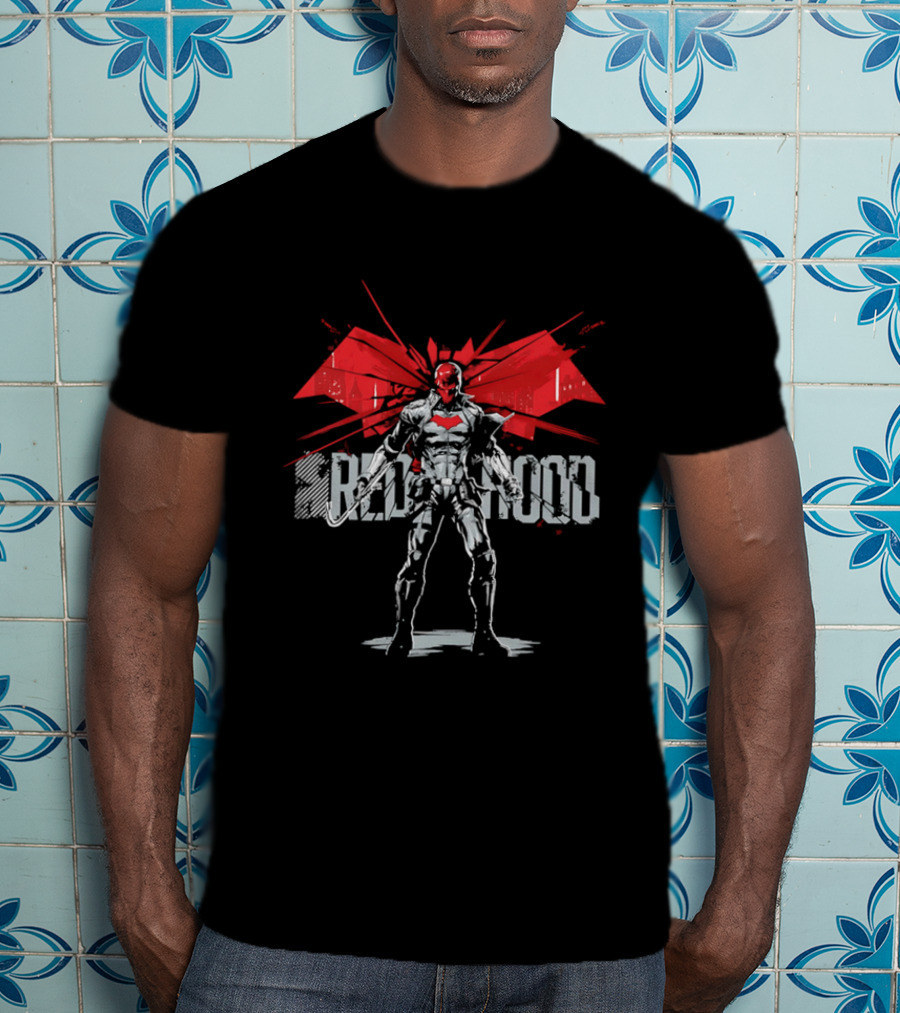 Red Hood Dynamic Vigilante Hero With Red Bat T-Shirt