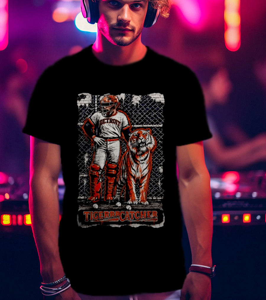 Detroit Tigers Tigerrrcatcher Baseball Player And Tiger T-Shirt