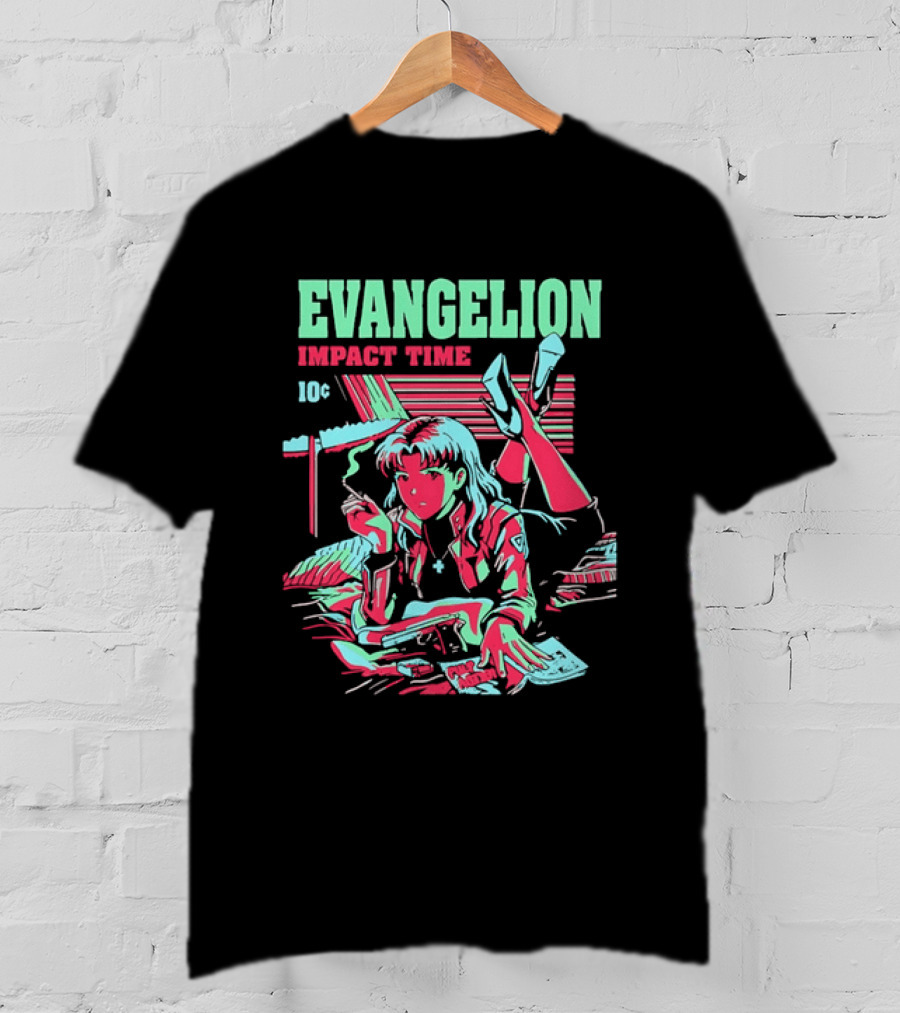 Evangelion Impact Time Misato Katsuragi Smoking Gun Bed Pulp Fiction Visual 90s T-Shirt