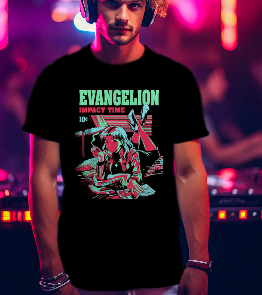 Evangelion Impact Time Misato Katsuragi Smoking Gun Bed Pulp Fiction Visual 90s T-Shirt