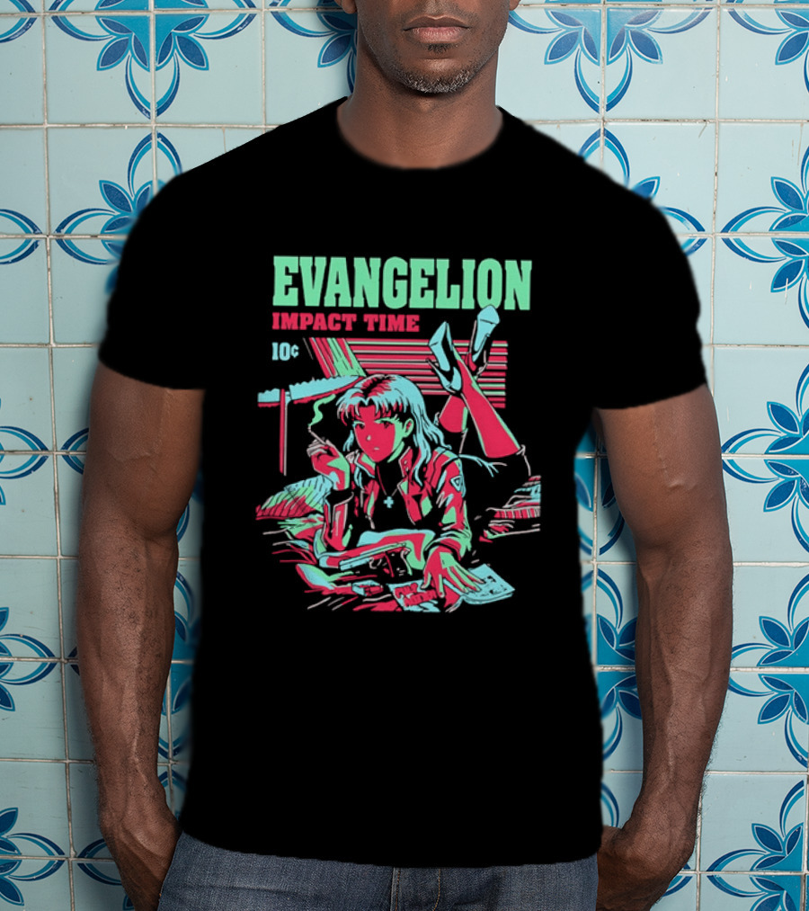Evangelion Impact Time Misato Katsuragi Smoking Gun Bed Pulp Fiction Visual 90s T-Shirt