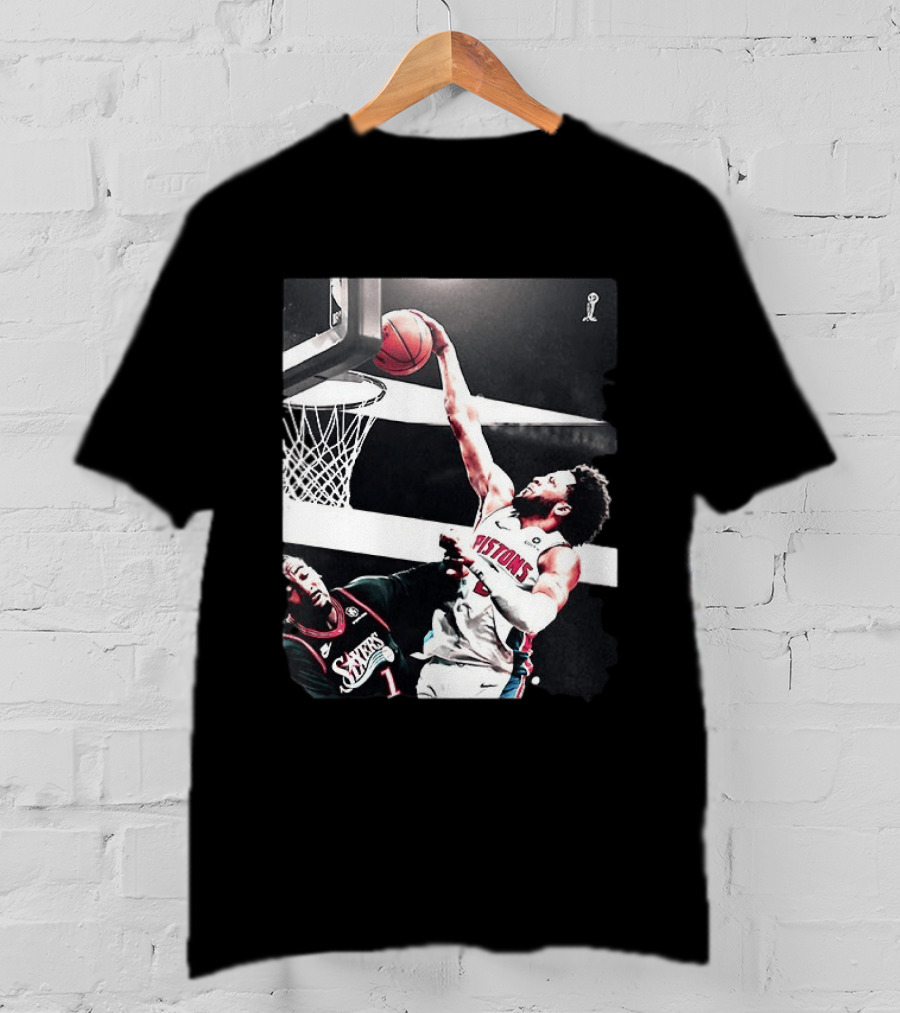 Pistons Cade Cunningham Slam Dunk Vs 76ers Andrei Drummond NBA Action T-Shirt