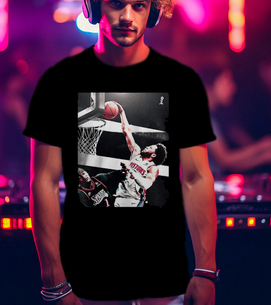 Pistons Cade Cunningham Slam Dunk Vs 76ers Andrei Drummond NBA Action T-Shirt