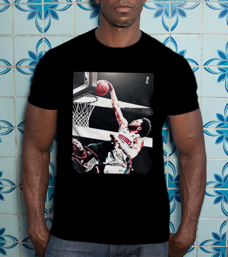 Pistons Cade Cunningham Slam Dunk Vs 76ers Andrei Drummond NBA Action T-Shirt