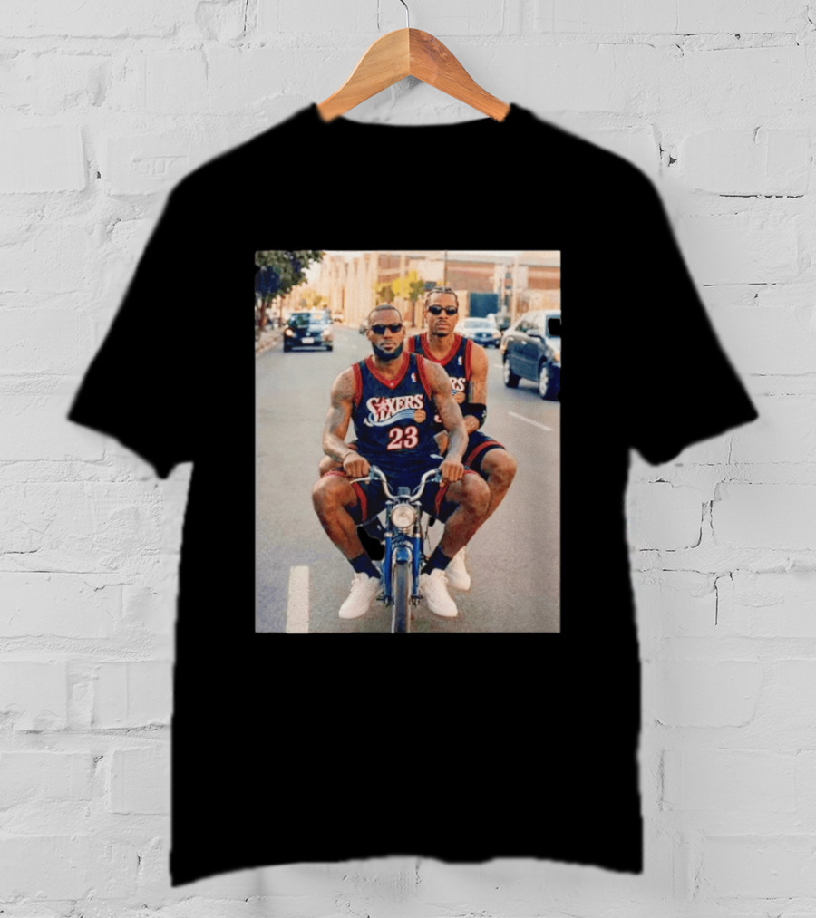 Philadelphia 76ers LeBron James Allen Iverson Duo On Bicycle T-Shirt