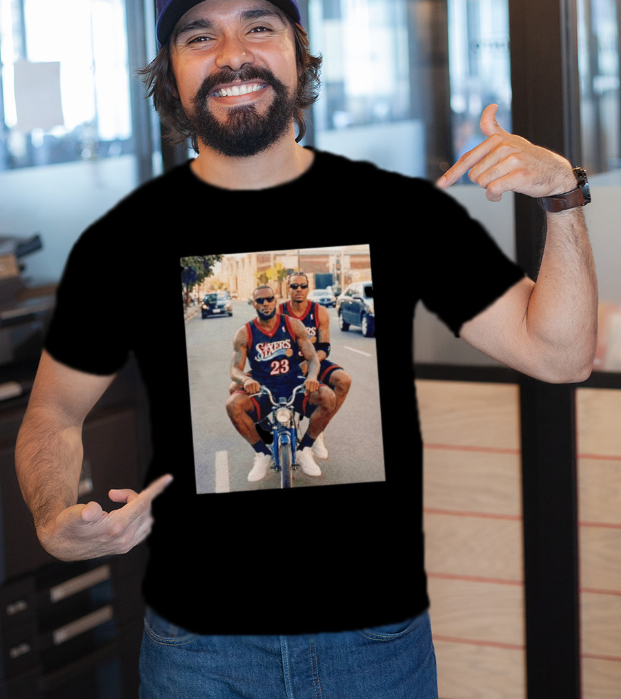 Philadelphia 76ers LeBron James Allen Iverson Duo On Bicycle T-Shirt