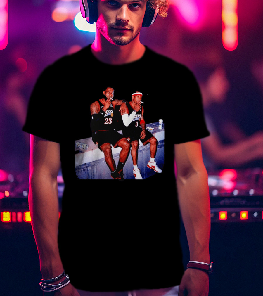 LeBron James Allen Iverson Smoking Philadelphia 76ers Skyline T-Shirt