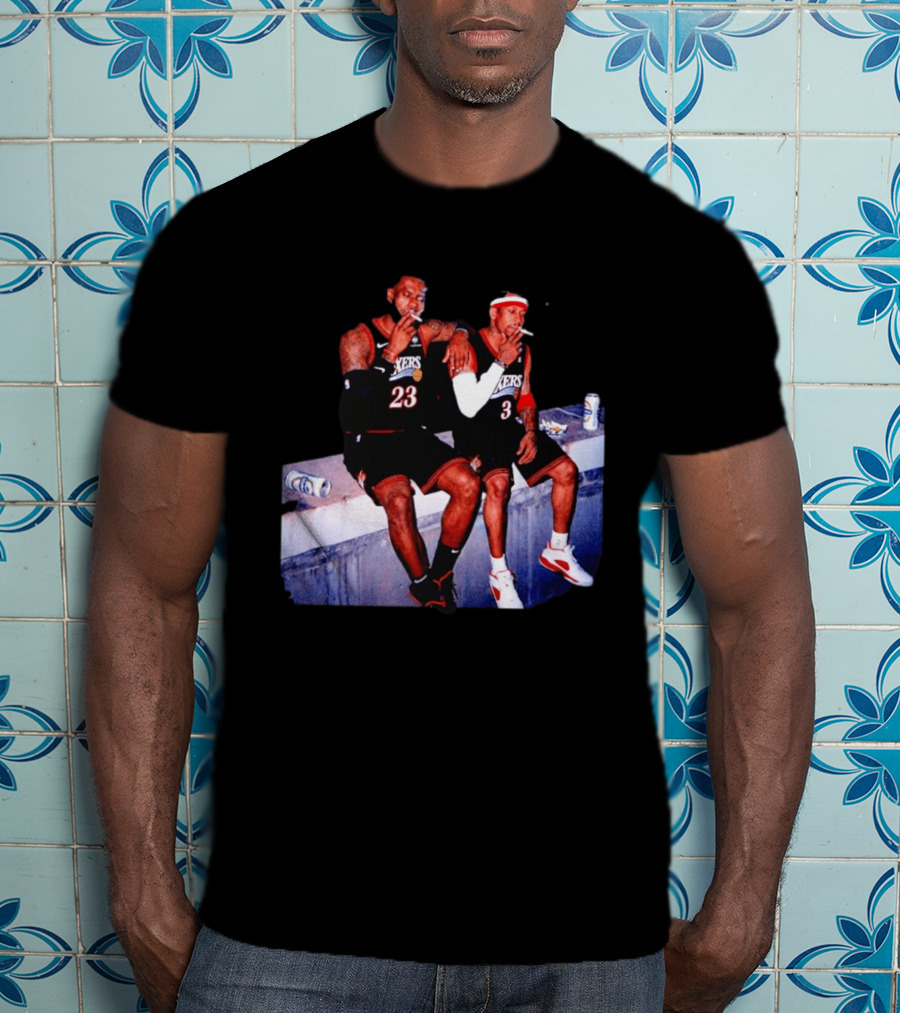 LeBron James Allen Iverson Smoking Philadelphia 76ers Skyline T-Shirt