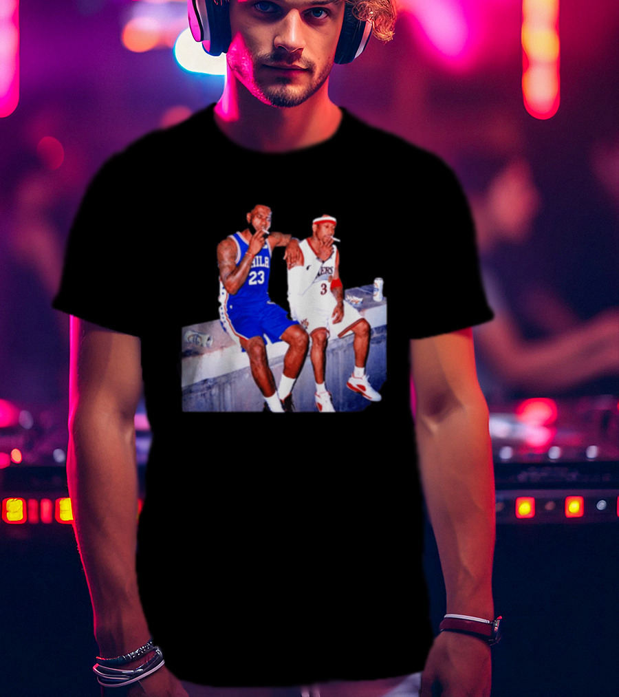 LeBron James Allen Iverson Philadelphia 76ers Smoking Scene Vintage NBA T-Shirt