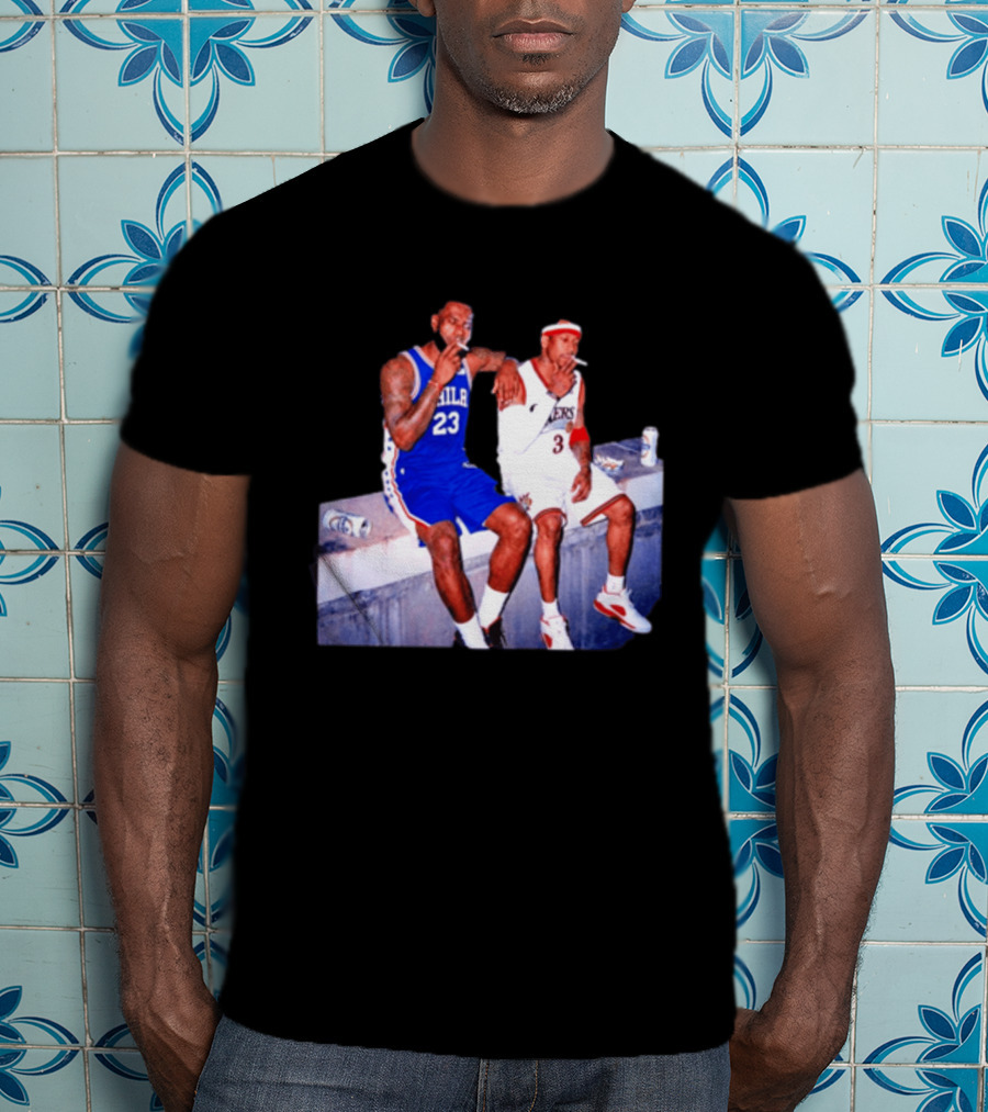 LeBron James Allen Iverson Philadelphia 76ers Smoking Scene Vintage NBA T-Shirt