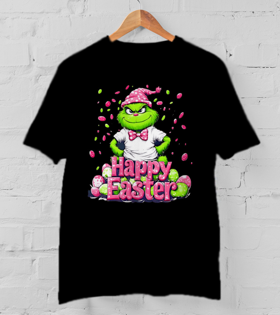 Happy Easter Grinch In Festive Hat With Colorful Eggs T-Shirt