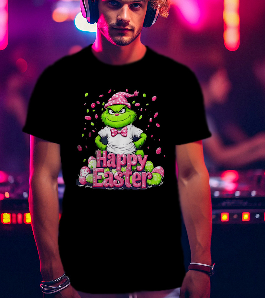 Happy Easter Grinch In Festive Hat With Colorful Eggs T-Shirt
