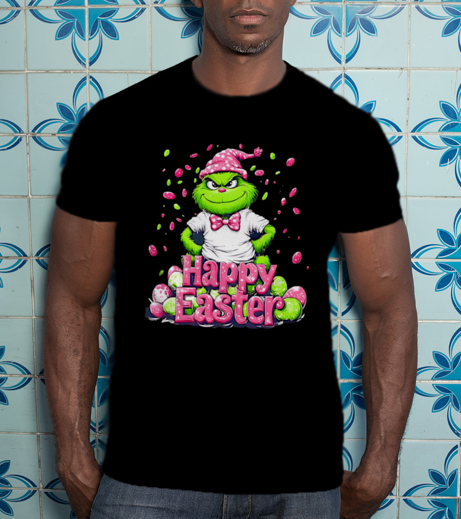 Happy Easter Grinch In Festive Hat With Colorful Eggs T-Shirt