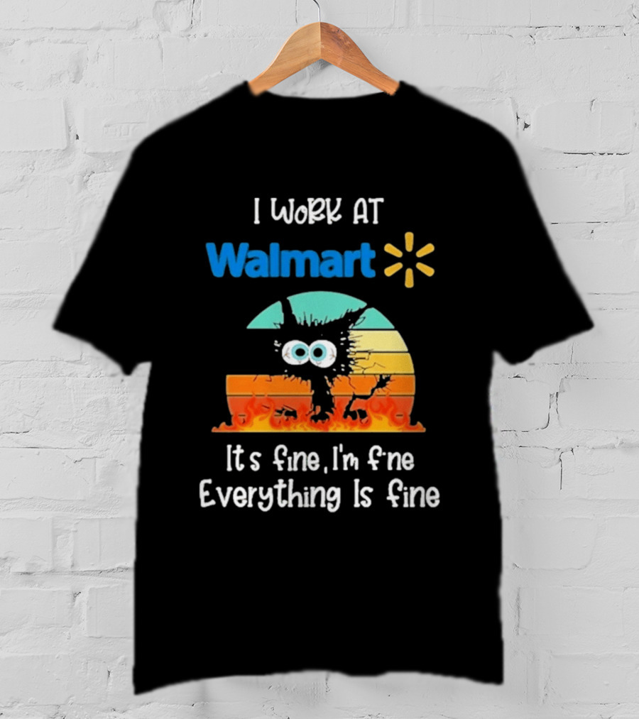 I Work At Walmart Its Fine Im Fine Everything Is Fine Emoji Wall Crack Puzzle T-Shirt