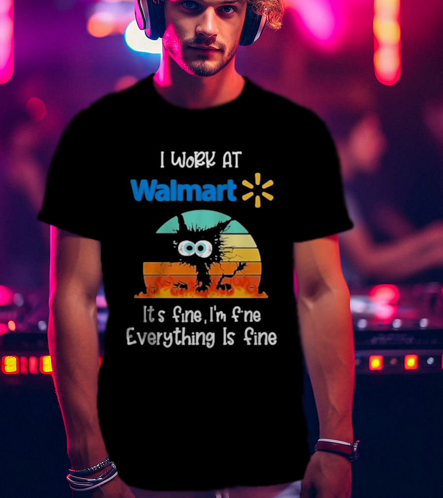 I Work At Walmart Its Fine Im Fine Everything Is Fine Emoji Wall Crack Puzzle T-Shirt