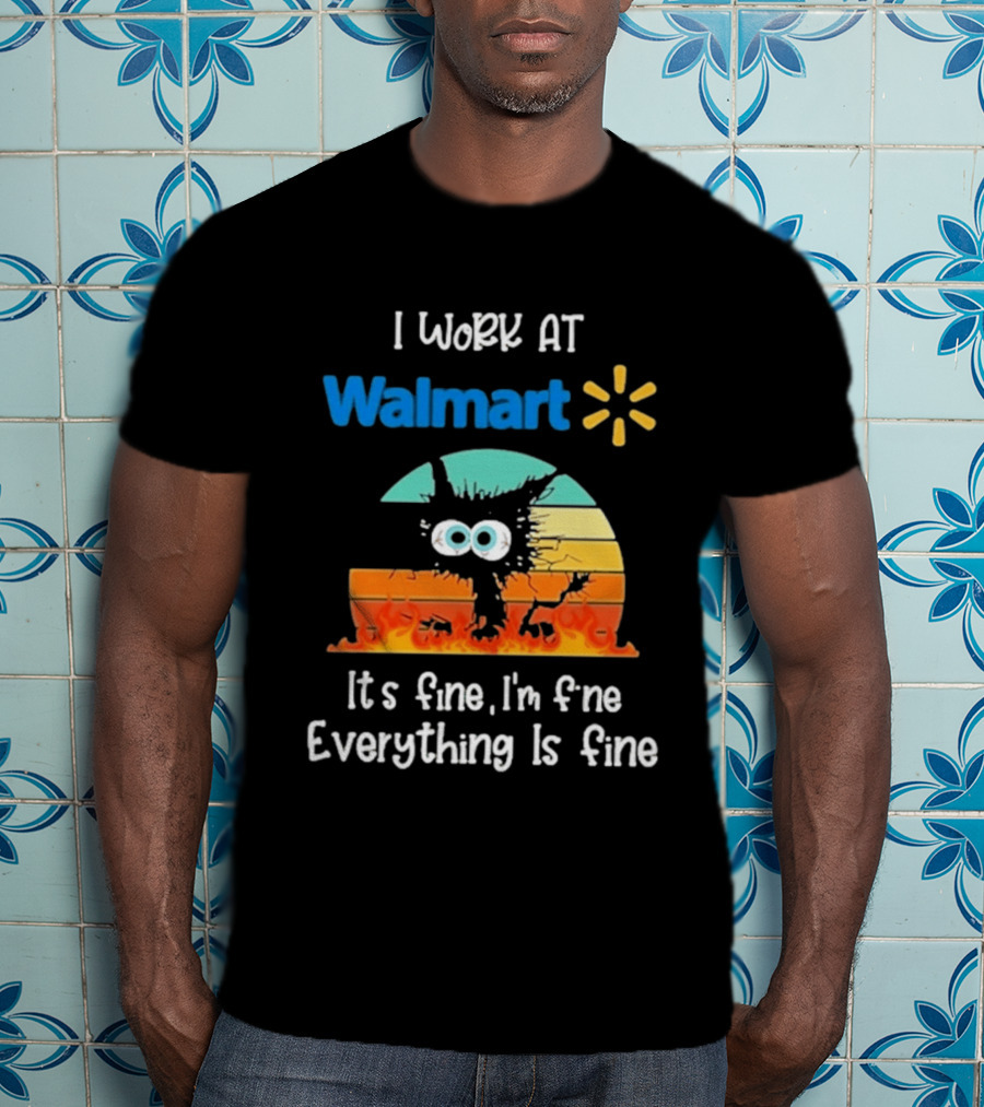 I Work At Walmart Its Fine Im Fine Everything Is Fine Emoji Wall Crack Puzzle T-Shirt
