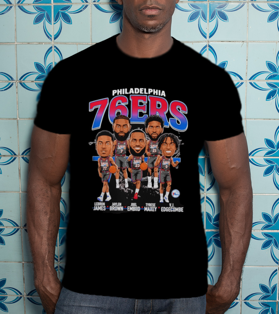 Philadelphia 76ers LeBron James Jaylen Brown Joel Embiid Tyrese Maxey VJ Edgecombe Caricature T-Shirt