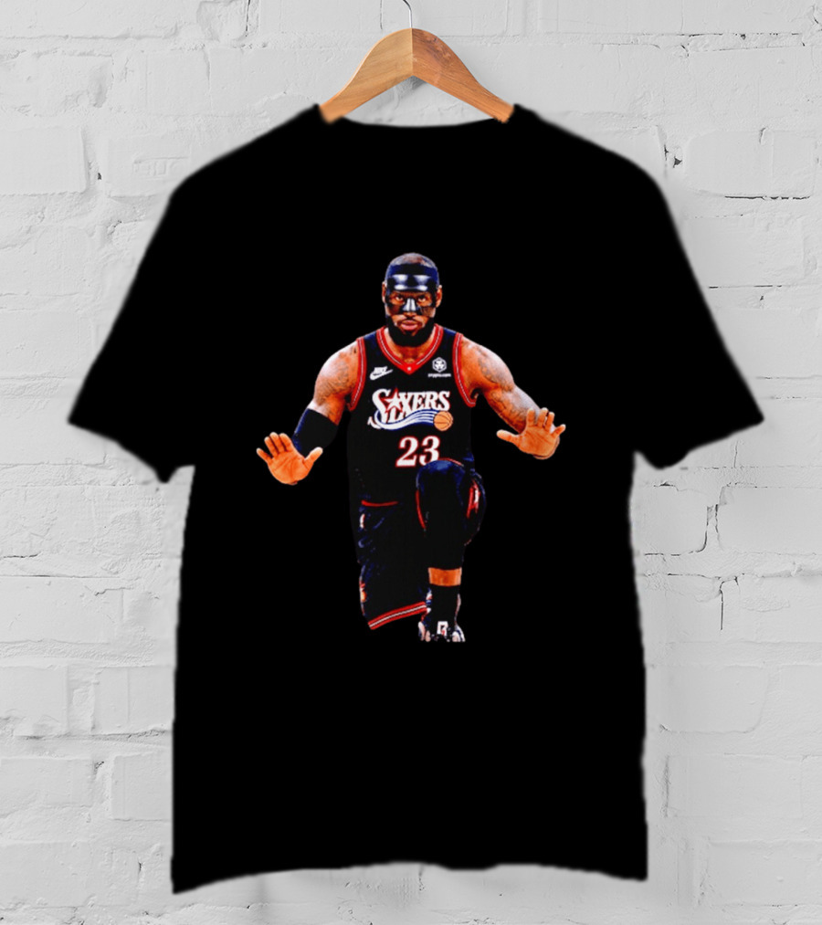 Philadelphia 76ers LeBron James 23 Black Mask Basketball T-Shirt