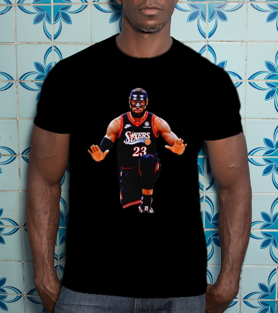 Philadelphia 76ers LeBron James 23 Black Mask Basketball T-Shirt