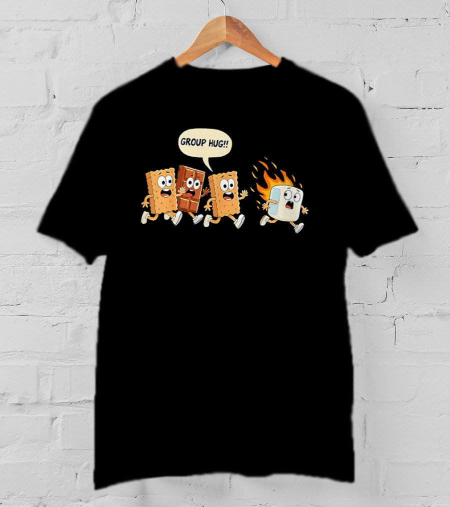 S'mores Cartoon Group Hug Chocolate Graham Cracker Marshmallow Fun T-Shirt