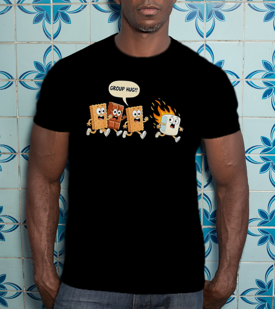 S'mores Cartoon Group Hug Chocolate Graham Cracker Marshmallow Fun T-Shirt