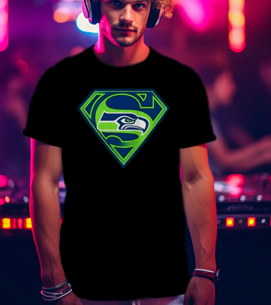 Seattle Seahawks Superman Logo S Symbol Fusion T-Shirt