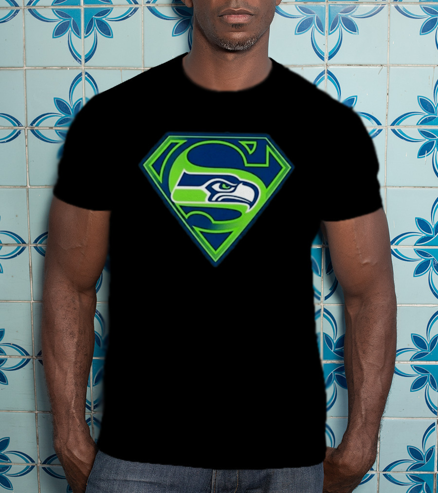 Seattle Seahawks Superman Logo S Symbol Fusion T-Shirt